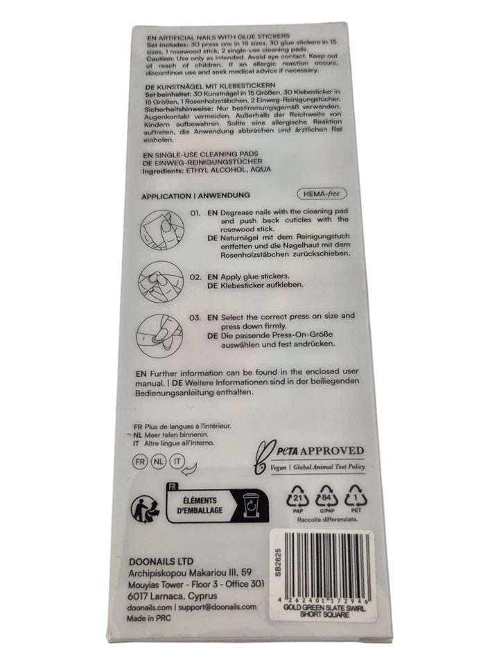 DOONAILS Press On Nails – Gold Green Slate Swirl – 30 Stück Soft Gel Nägel