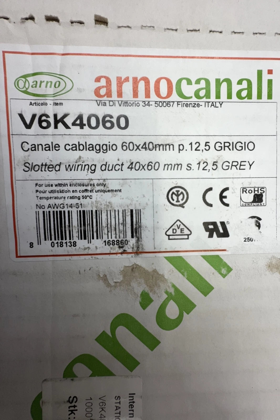 Arnocanali Kabelkanal Verdrahtungskanal 60x40mm x 1m lang grau 20 Stück B-Ware