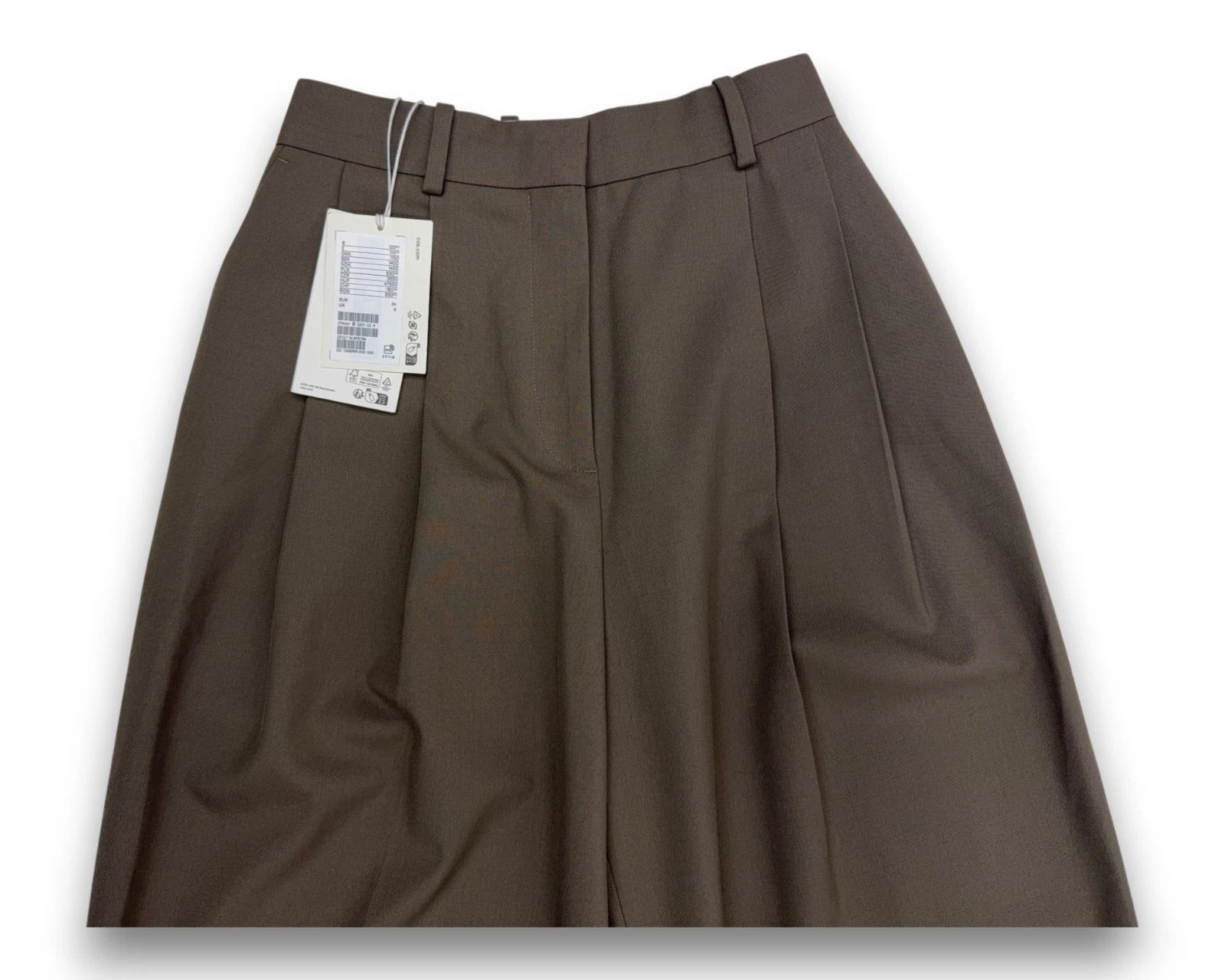 Cos Damen lockere Hose aus Twill weites Bein Gr. 34 Stoffhose Braun Bügelfalte