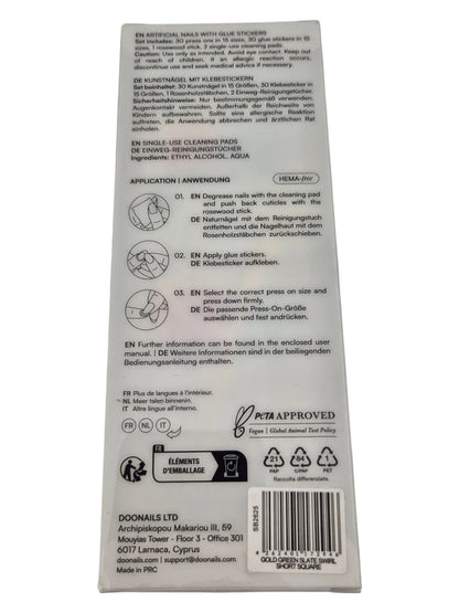 DOONAILS Press On Nails – Gold Green Slate Swirl – 30 Stück Soft Gel Nägel