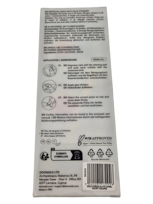 DOONAILS Press On Nails – Gold Green Slate Swirl – 30 Stück Soft Gel Nägel