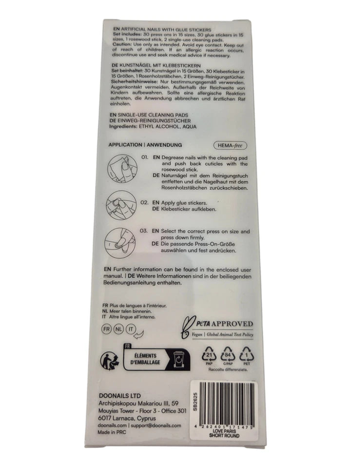 DOONAILS Press On Nails – Love Paris – 30 Stück Dunkelrot Soft Gel Nägel