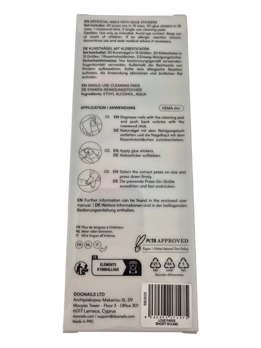 DOONAILS Press On Nails – Love Paris – 30 Stück Dunkelrot Soft Gel Nägel