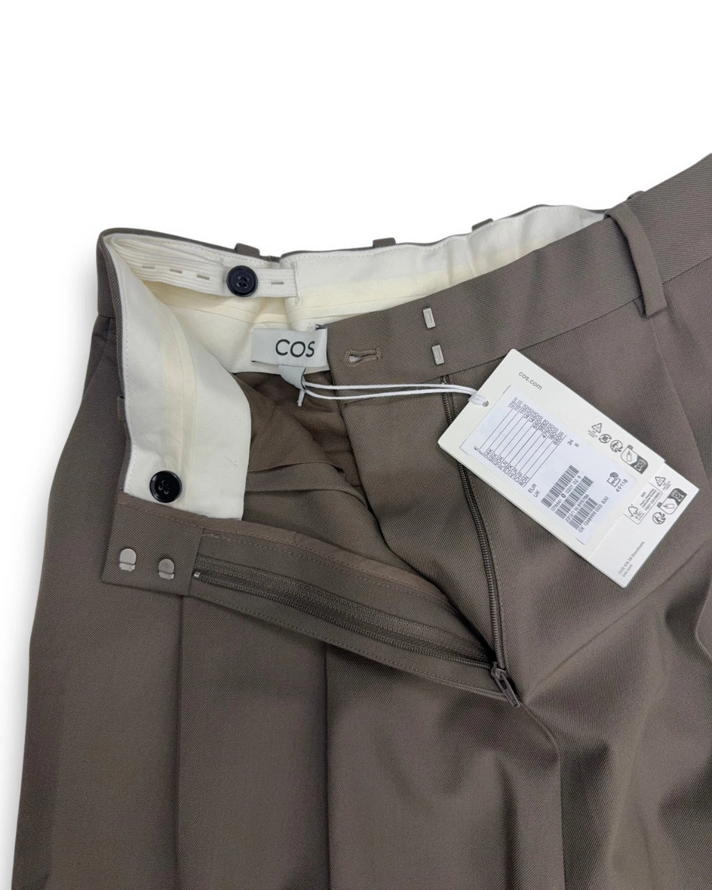 Cos Damen lockere Hose aus Twill weites Bein Gr. 34 Stoffhose Braun Bügelfalte