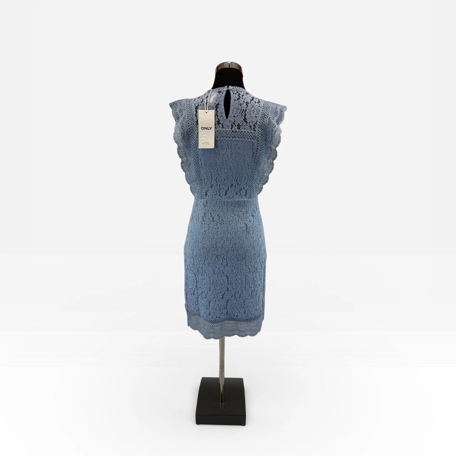 ONLY Kleid ONLNEW KARO Hellblau Gr. XS Spitze kurzes Sommerkleid Ärmellos